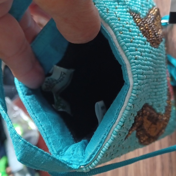 Bamboo Trading Company Beaded Horseshoe Club Bag, 8x5, Turquoise